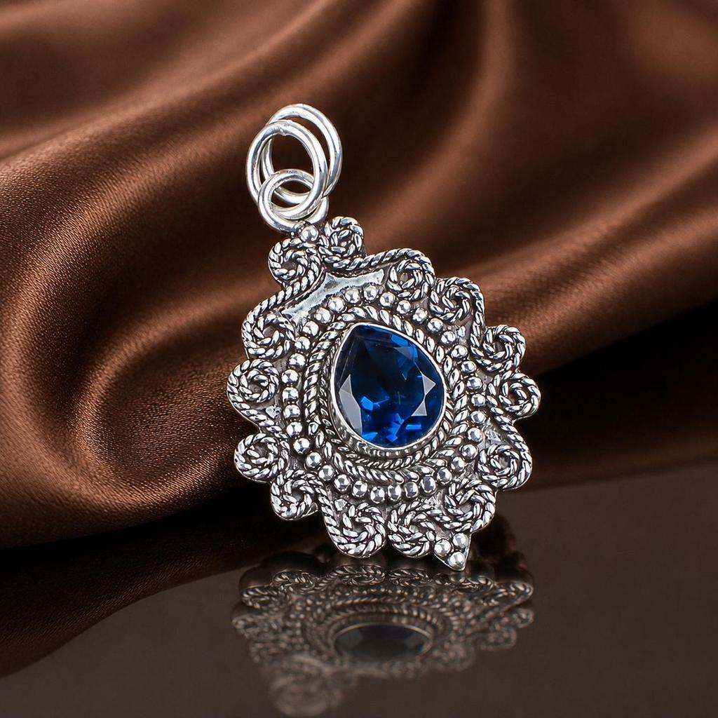 London Blue Topaz Gemstone 925 Sterling Silver Handcrafted Pendant 1.55" Necklace For Birthday Gift PP-25-3