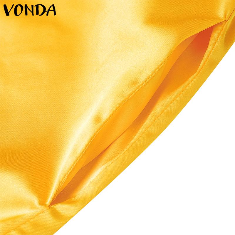 VONDA Summer Women Sleeveless Strap Solid Satin Casual Beach Loose Maxi Pleated Dress