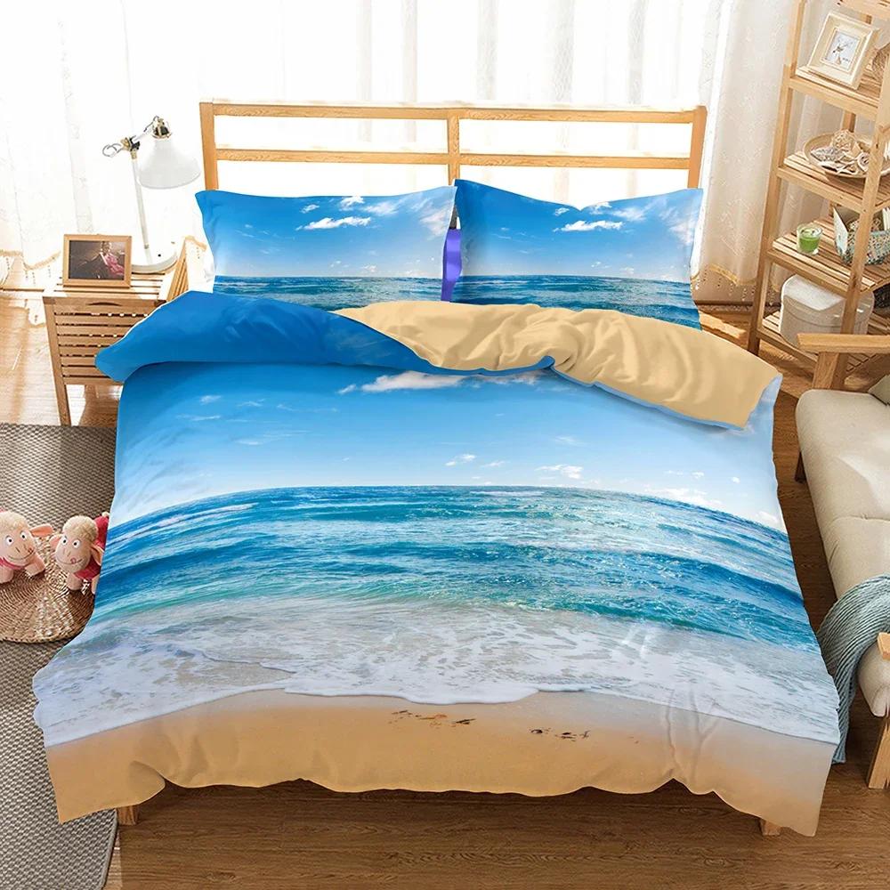 

3D Quilt Cover Set Beach Luxury Bedclothes Sunrise Duvet Cover Sets Home Textile California King Bedding Sets 100% High Quality EU Single(135*200cm)3pcs
