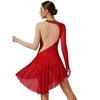 Women's Gymnastics Figure Skating Bodysuit S-XXL: Rhinestone Color Block Mesh Long Sleeve Chest Pleats Jumpsuit with Buttoned Crotch