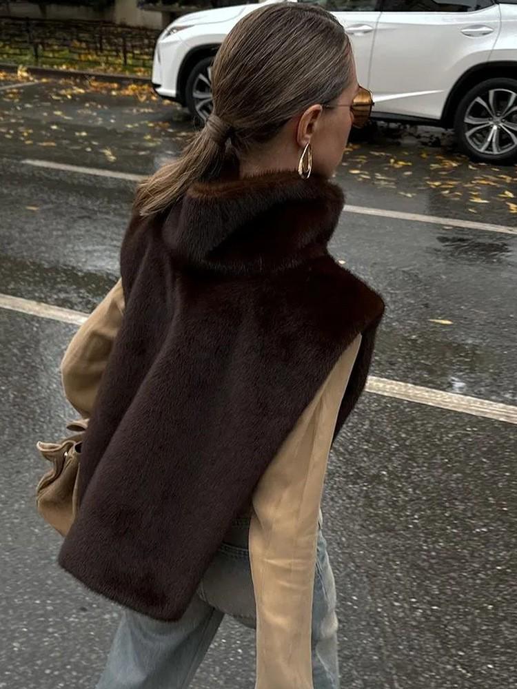 Autumn/Winter Mink Fur High Collar Sleeveless Vest Shawl