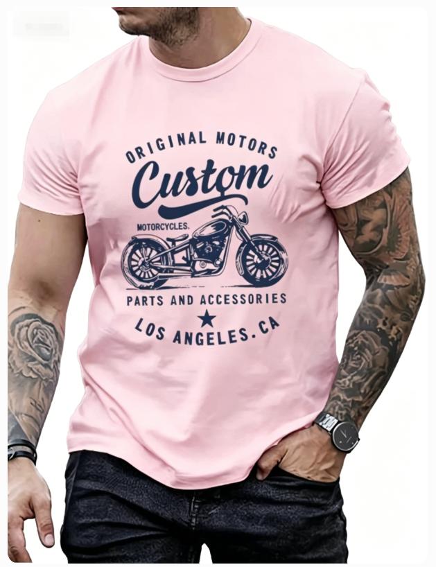 Unisexs Cotton Fashionable Casual Loose Oversized Retro Motorcycle Pattern Printed Round Neck Short Sleeved Tshirt Breathable Dry