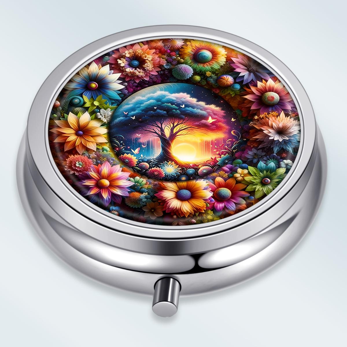 

Portable Pill Box with 3 Compartments, Mini Metal Medicine Organizer Case, Cute Printed Pill Container for Vitamins, Pills, Jewelry, Travel, Daily Use разноцветный
