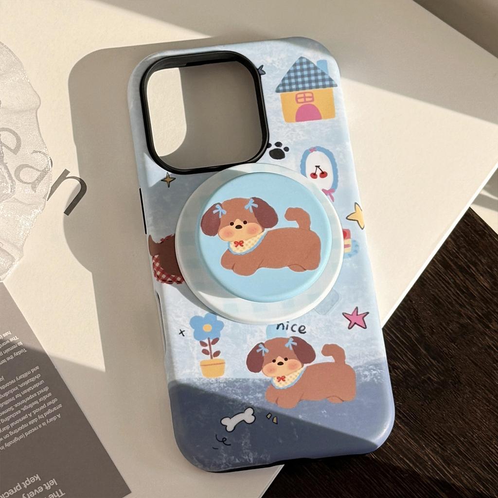 Denim Blue Puppy Magnetic Holder for Apple for IPhone16 Phone Case 15promax Retro 14 Film 17