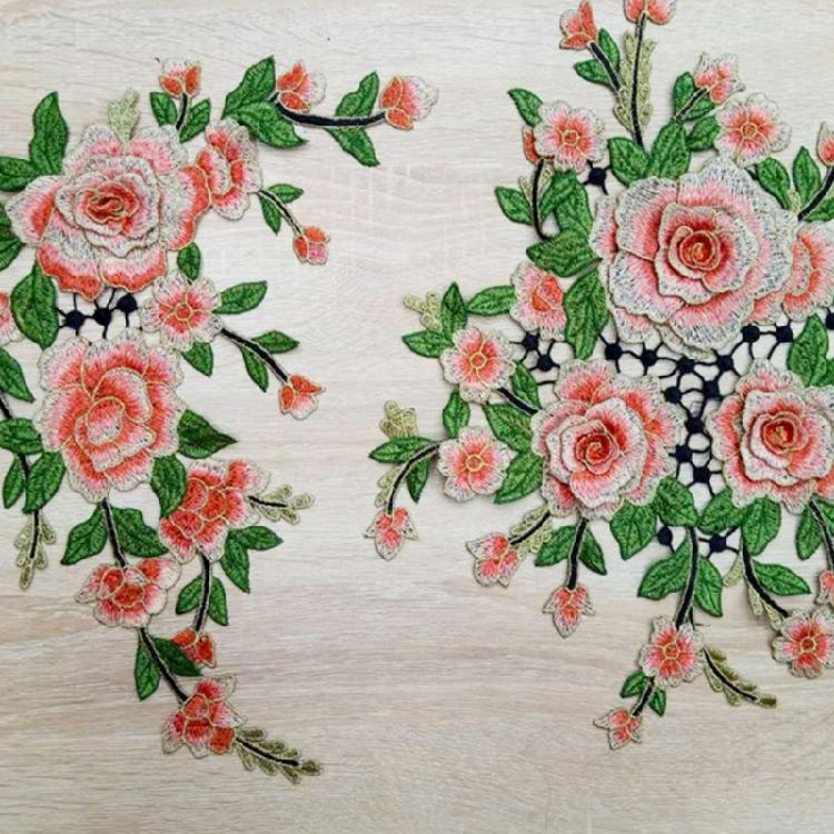 Flower Embroidered Applique Fade Resistant Sewing On Polyester Patches For Shirt Jackets Dress Cheongsam Decoration