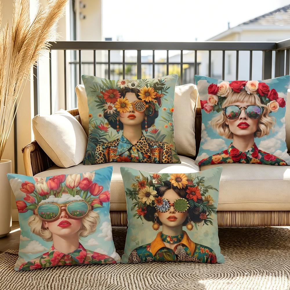 Flower Girl Aesthetic Cushion Cover Summer Linen Pillow Case Organic Fabric Cushion Cover DoubleSided Print Sofa Home Decor