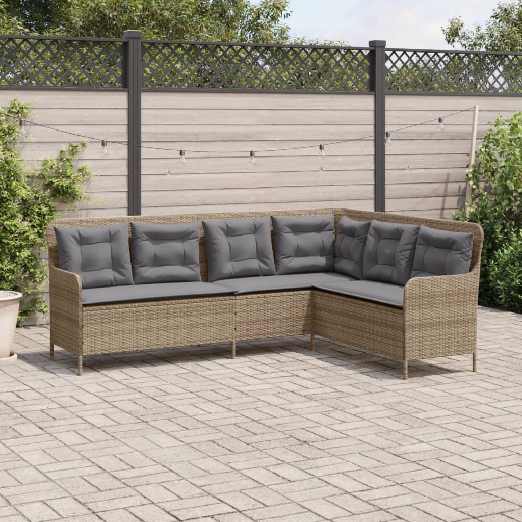 Vidaxl Corner Garden Sofa With Cushions, Beige, Poly Rattan