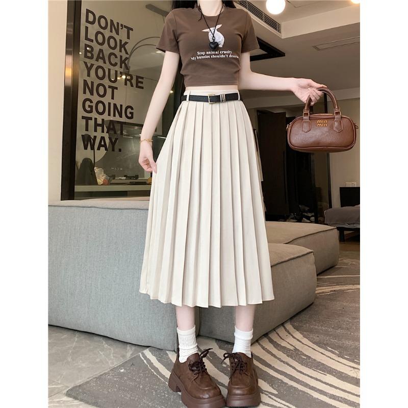 

DX~~Весенняя новинка, плиссированная юбка-полуюбка с высокой талией, женское облегающее платье-трапеция средней длины One size абрикосовый