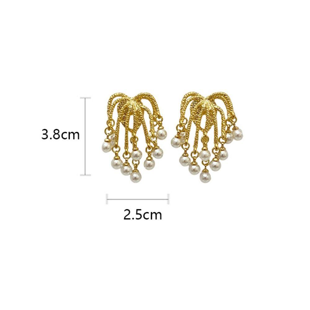 Genuine Gold Electroplated Pearl Earrings Silver Needle Imitation Pearls Drop Earrings Heart Zircon Tassel Earrings