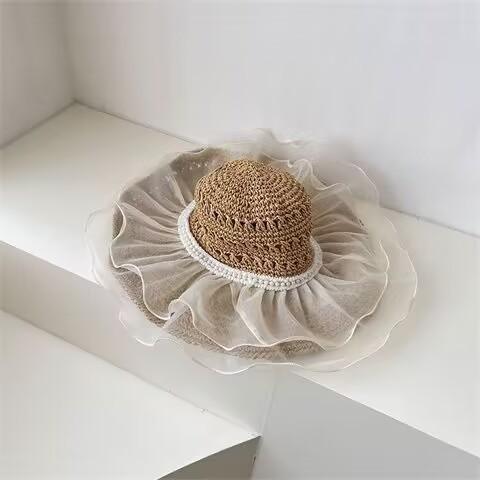 Hat Women's Spring and Summer Versatile Big Brim Straw Hat Summer Seaside Bucket Hat Face Small Sunscreen Hat Sun Hat
