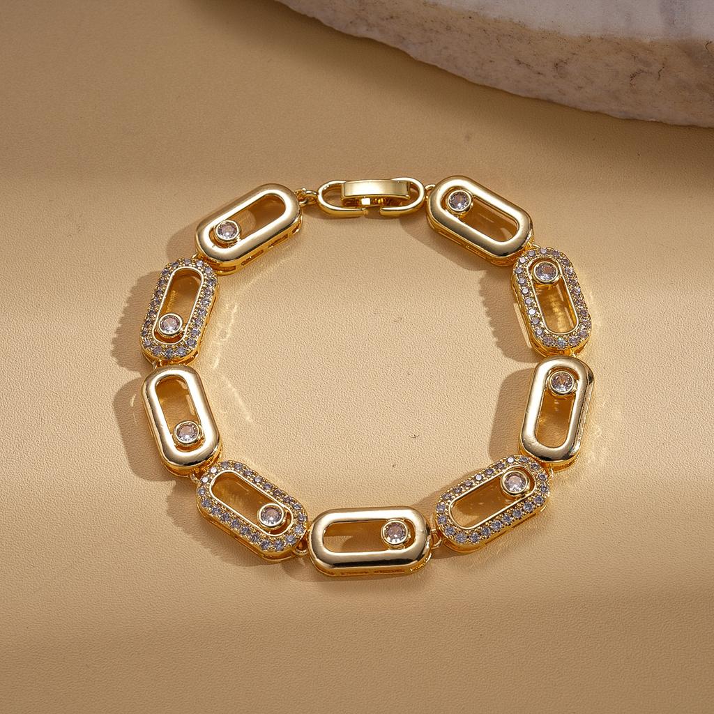 18k real gold electroplated zircon serpentine geometric buckle bracelet, environmentally friendly jewelry.