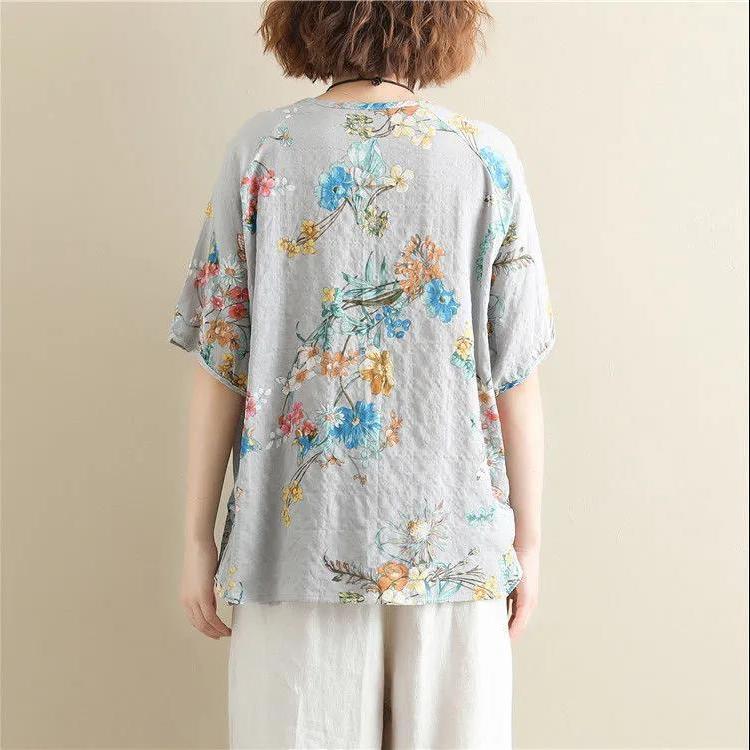 Vintage Printed O-Neck Half Sleeve Shirt Oversized Loose Commute Women's Clothing Summer Fashion Casual Blouse