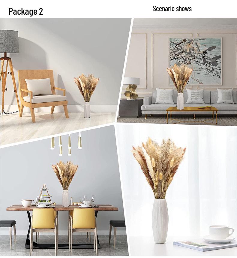 Nordic Style Dried Flower Bouquet: Mixed Arrangement with Small Reeds, Bunny Tail Grass, and Duster for Home Decoration.