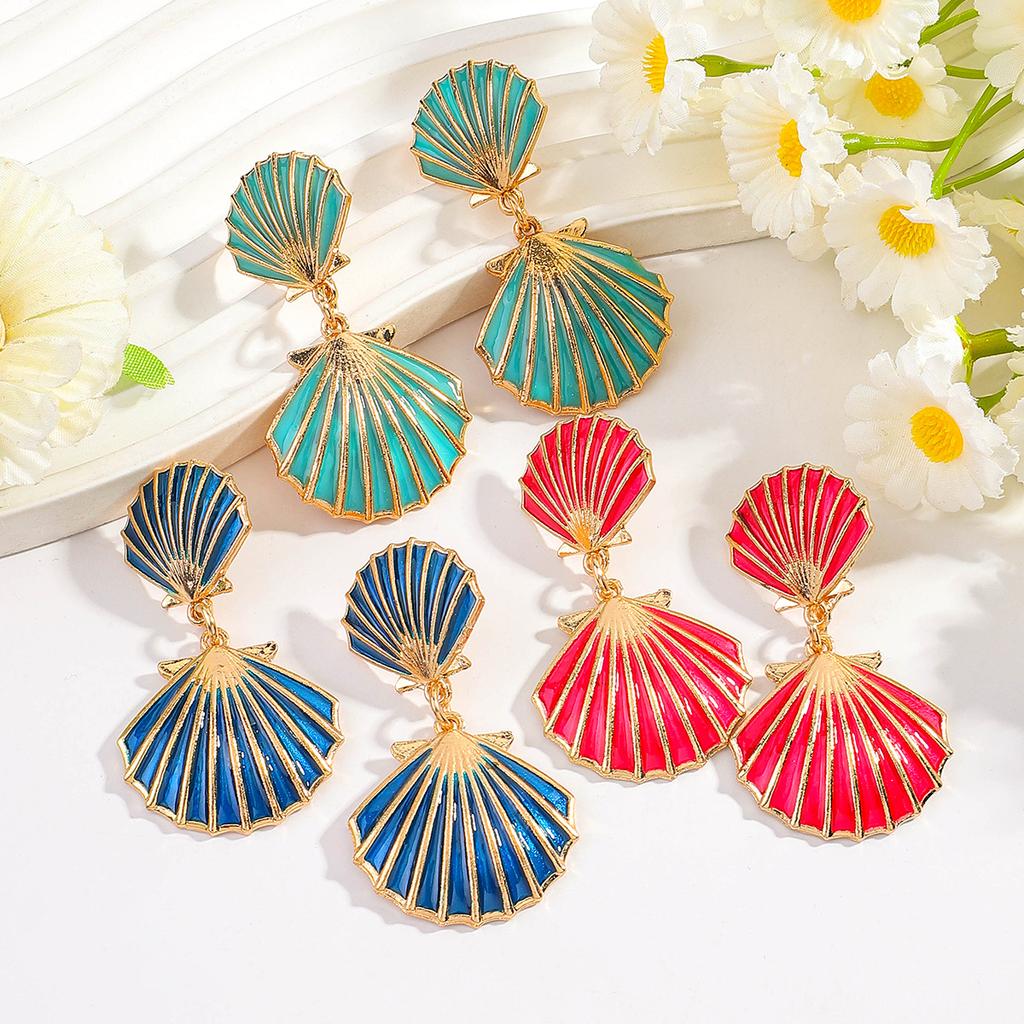 Ocean shell enamel earrings personality fashion double-sided shell earrings literary retro versatile everyday earrings