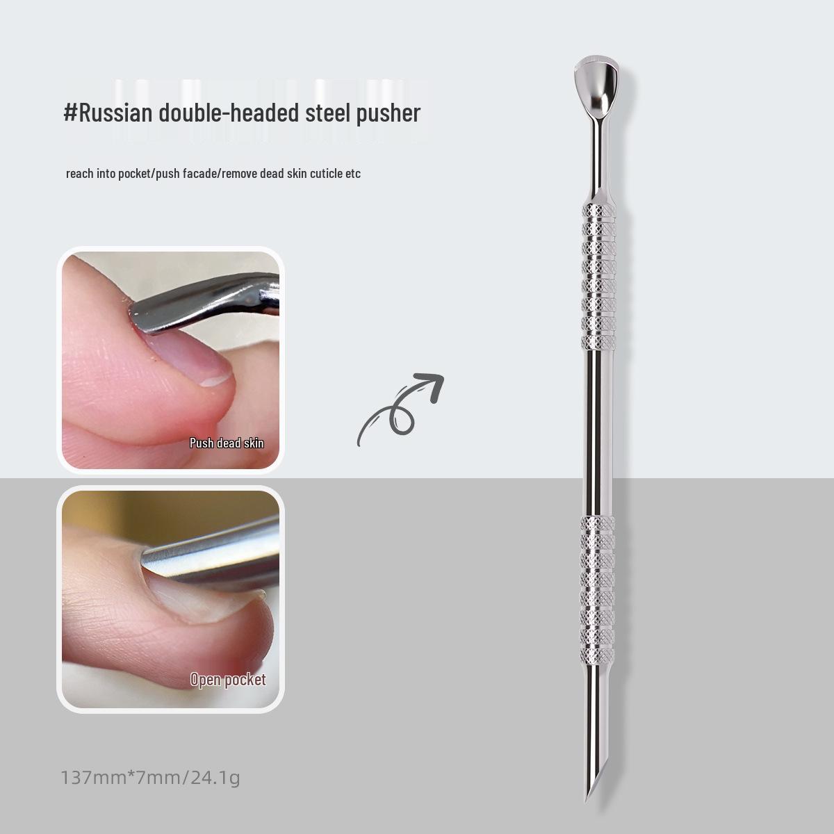 

Двусторонний пушер для кутикулы из нержавеющей стали, скошенный маникюрный инструмент