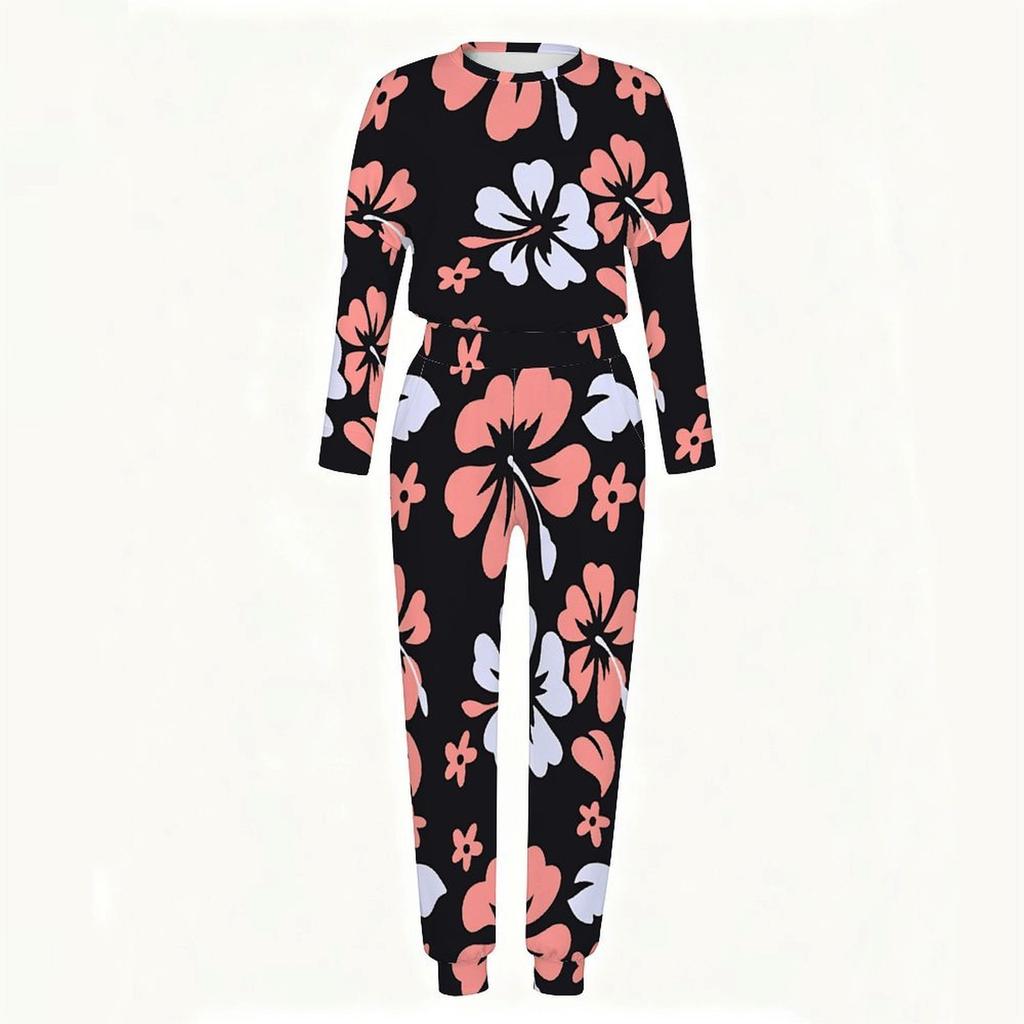 Women Loose Round Neck Long Sleeve Shirt And High Waist Straight Leg Pants Two Piece Daily Leisure Suit