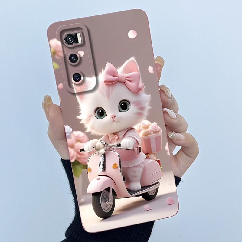 For Vivo V20 SE Case V2022 V2023 Lovely Cartoon Cat Liquid Silicone Soft TPU Shockproof Bumper For Vivo V20SE Phone Cover Funda
