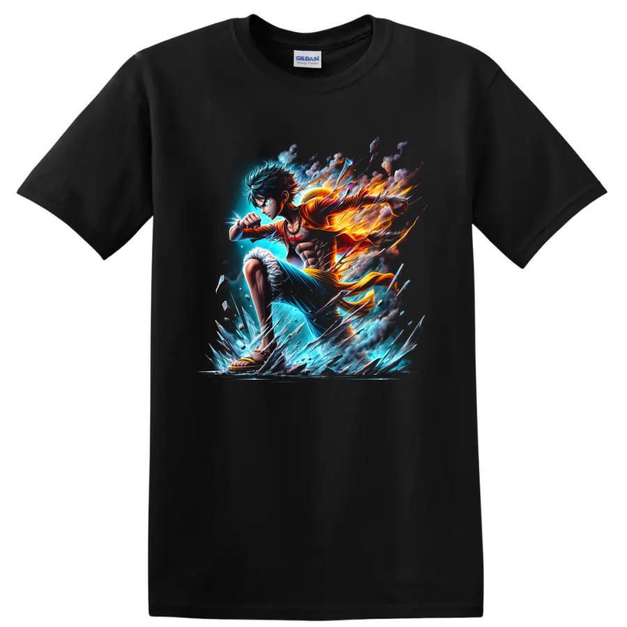 Monkey D Luffy Gear 5 Anime T Shirt Fiery Warrior Ice Shards Action Art Tee