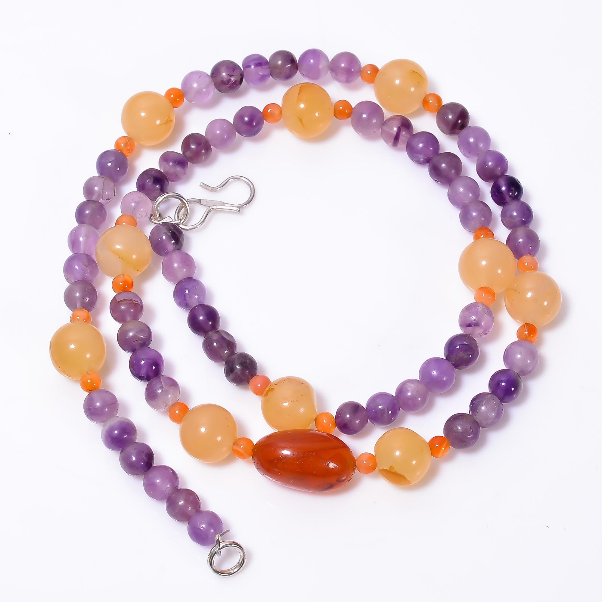 

Natural Carnelian Amethyst Mix Shape Gemstone Smooth Beads Necklace 3-15 mm 18 UB-8610