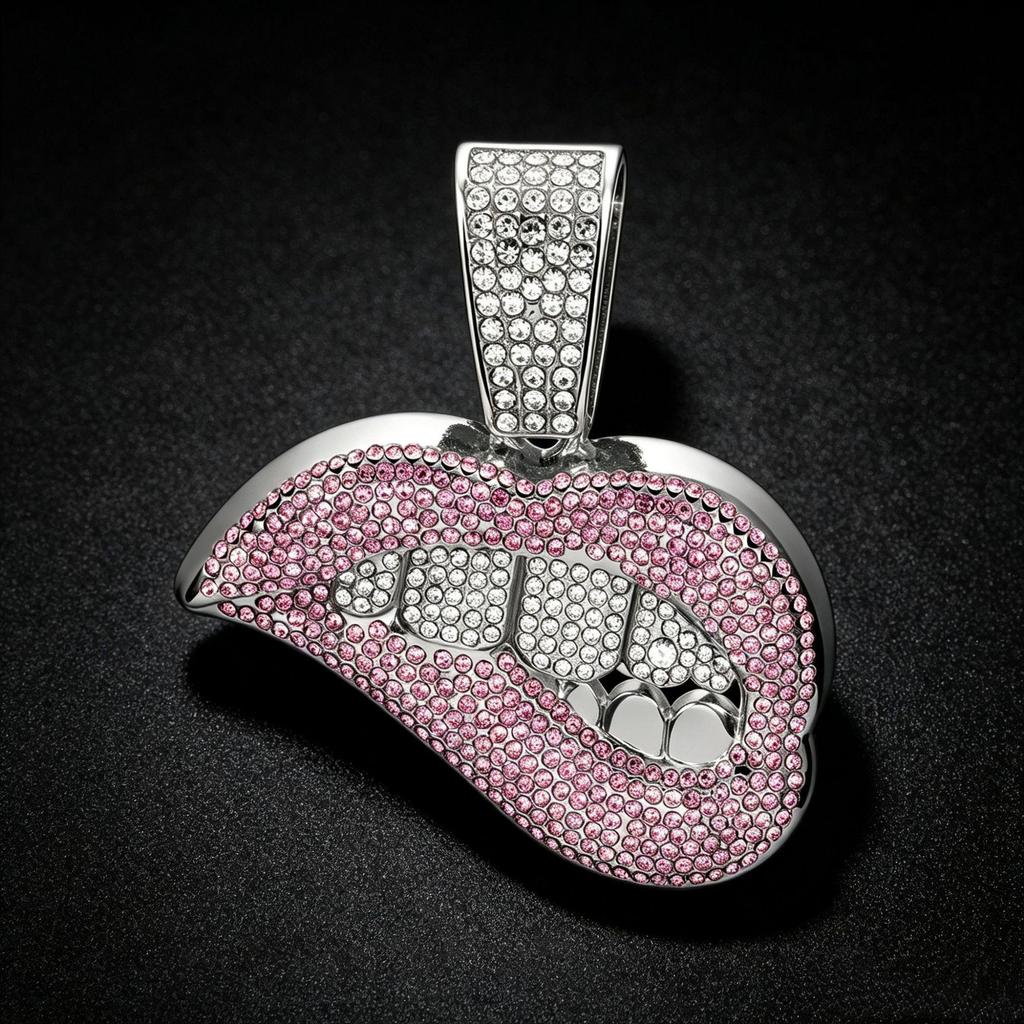 Men's Trendy Hip Hop Red Lips Pendant Cuban Chain Necklace