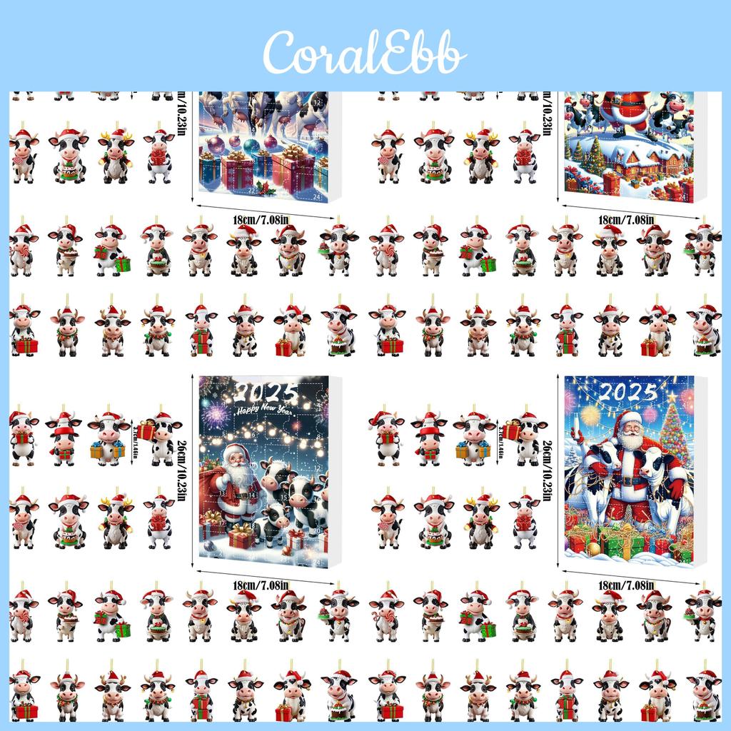 Caja Misteriosa de Cuenta Regresiva de Navidad Adorno de Granja de Vacas Con Decoraciones Acrílicas Para Decoración de Árbol Navideño