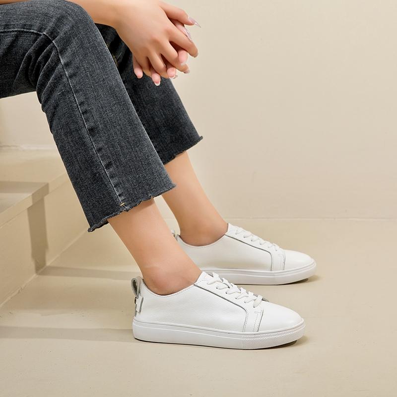 Fashion AIYUQI Women's Sneakers Genuine Leather 2025 New Casual Round Toe Flat Sneakers Women Lace-up White Shoes Ladies