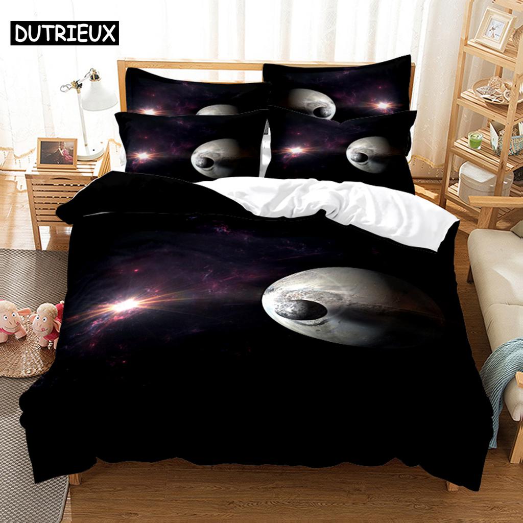 3D Digital-Printed Aurora plus Stars-Themed Soft with Soft Fabric Duvet Cover Set in Quen Sized Dimensions - Fashionable Bed Linen Design
