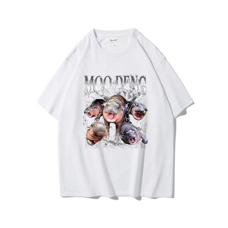 

Летняя спортивная рубашка из чистого хлопка с короткими рукавами и круглым вырезом с принтом «Прыгающая свинья Му Дэн», повседневные универсальные футболки для женщин 3XL