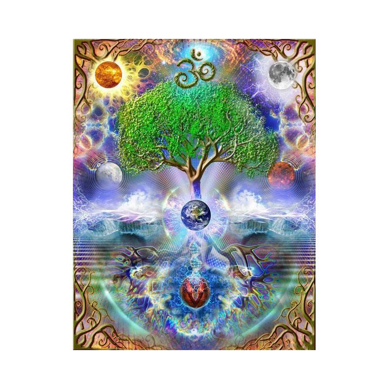 Full Resin Diamond 5d DIY Diamond Painting Tree of Life Embroidered Round Cross Stitch Mosaic Buddha Painting Home Decor