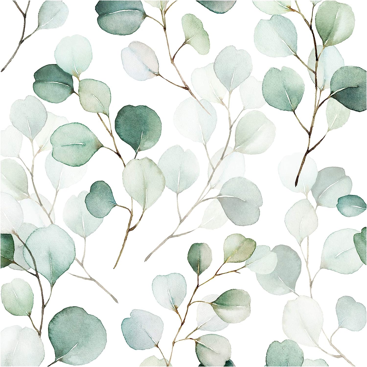 Wipon Green/White Leaf Peel And Stick Wallpaper Eucalyptus Leaf Self Adhesive Contact Paper Wall Mural Home Nursery Decor