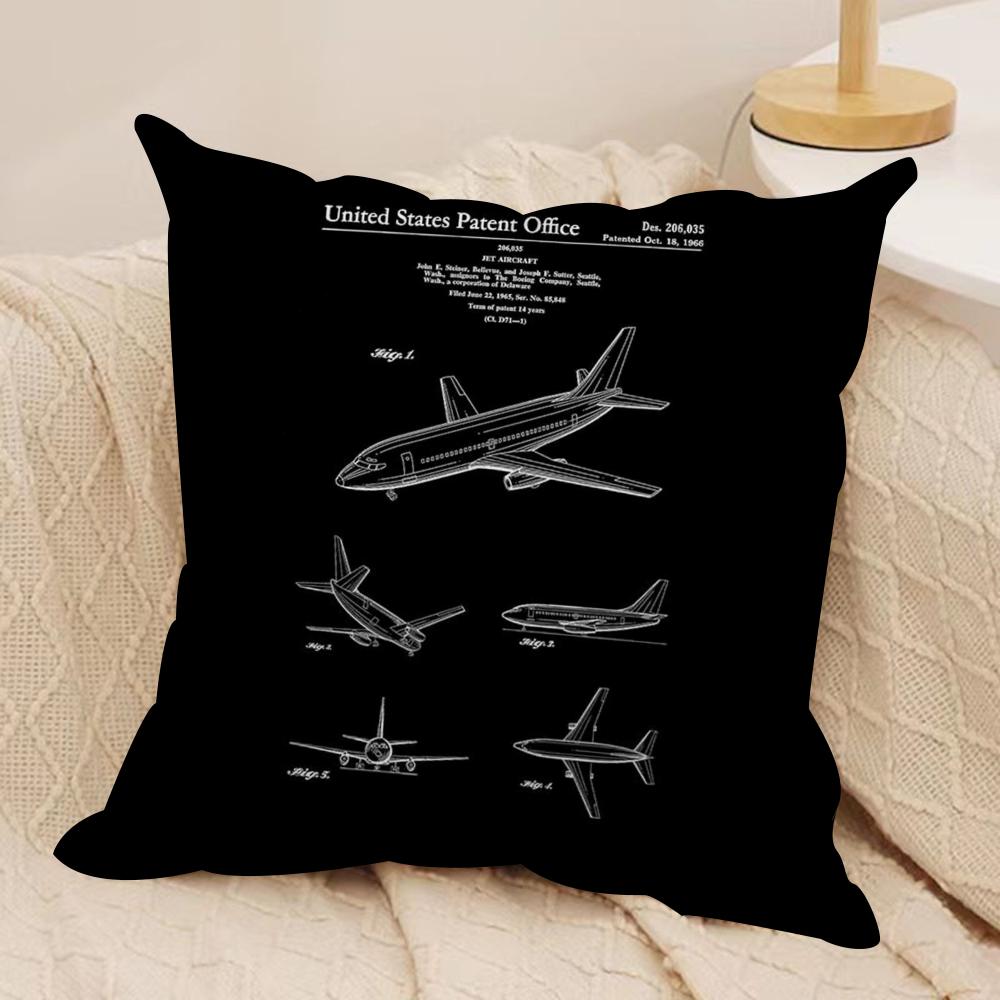 Airplane Pattern Cushion Cover Soft Plush Fabric Double-Sided Printed Sofa Cushion Cover for All Seasons Home Decor Gift