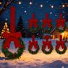 6Pcs/Set Christmas Cabinet Wreath Window Hanging Decorations Ribbon Bows Red Fruits Christmas Party Home Decor Ornament