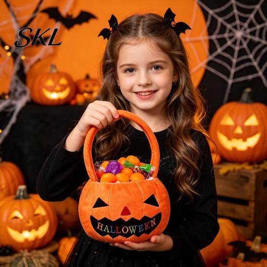 Halloween Party Favor Bag Pumpkin Treat Bag, Portable Candy Tote for Kids, Large Capacity Sturdy Storage Trick or Handbag with Soft Handle,