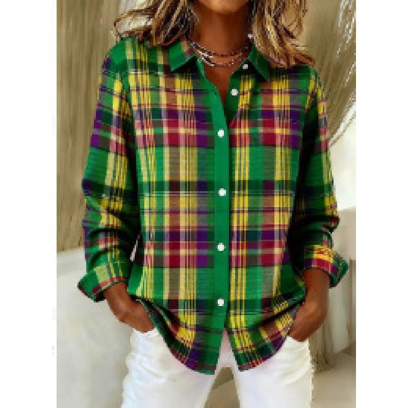 Camicia Primaverile da Donna 2026 Nuova alla Moda Stampa a Quadri Casual Versatile
