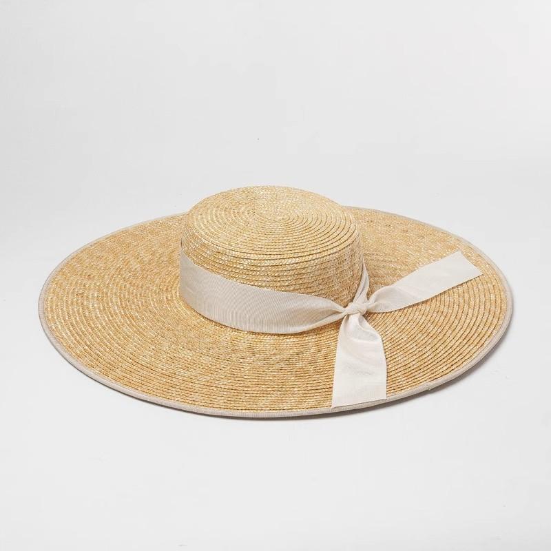 Flat-topped French Style Summer Straw Hat  Elegant Ladies Seaside Travel Sun Hat Bow Ribbon Flat Top Wide Brim Straw Hat Sombre