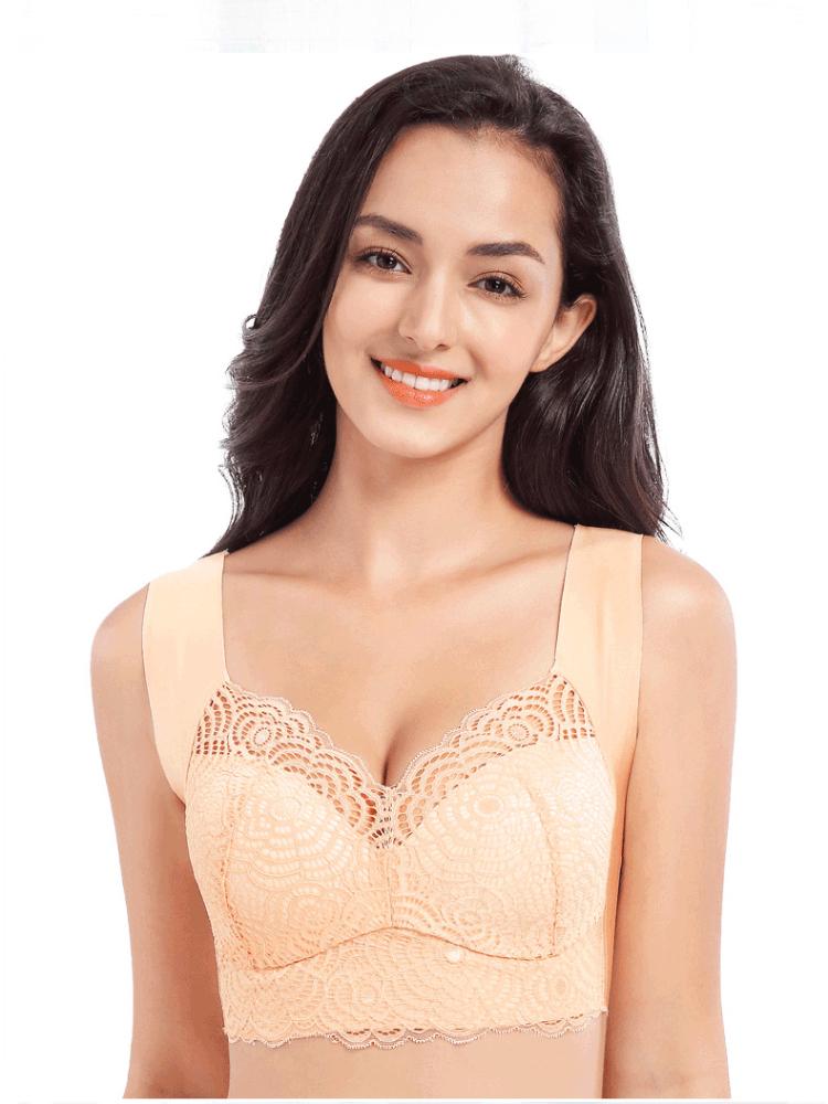 Sexy Large Size Underwear Female Sense of Lace Thin Section Without Steel Ring Undershirt Type Increased Sports Sleep Polymerization Bra
