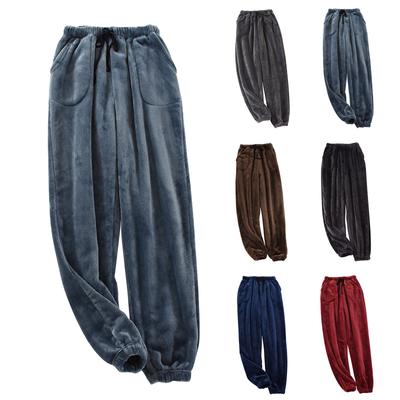 Men's Pajama Pants With Fleece Thick Coral Fleece Warm Pants Fall And Winter Flannel Closed Home Pants Plus Size