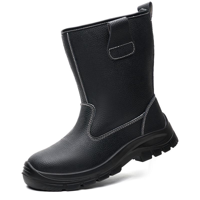 Men's High-Top Steel Toe Anti-Smash and Puncture-Resistant Cowhide Safety Boots for Oil Fields