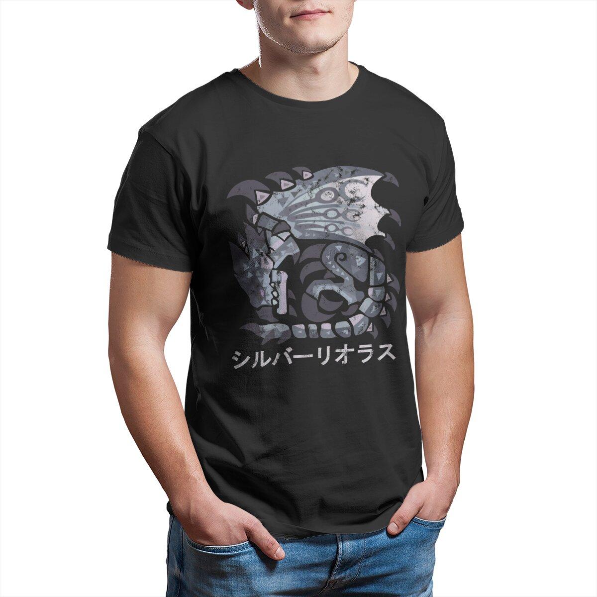 Monster Hunter World Iceborne Silver Rathalos Kanji TShirts Men Novelty Pure Cotton Tee Shirt T Shirts Classic Tops One Piece S
