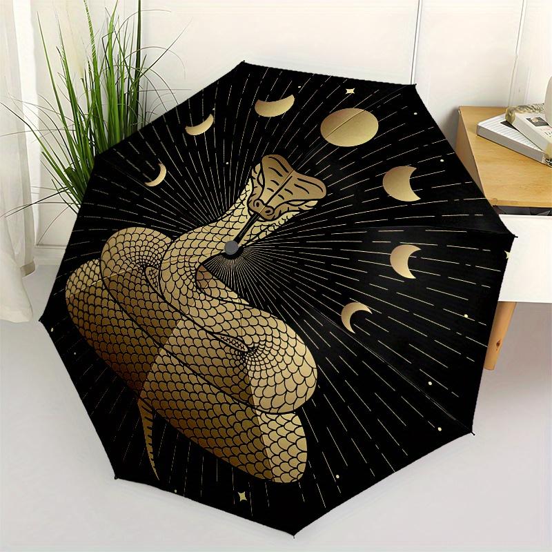

Golden Serpent Moon Phases Circular Wall Art DecorUmbrella, Portable 3-Fold Umbrella for Men & Women,Christmas Gift ES93