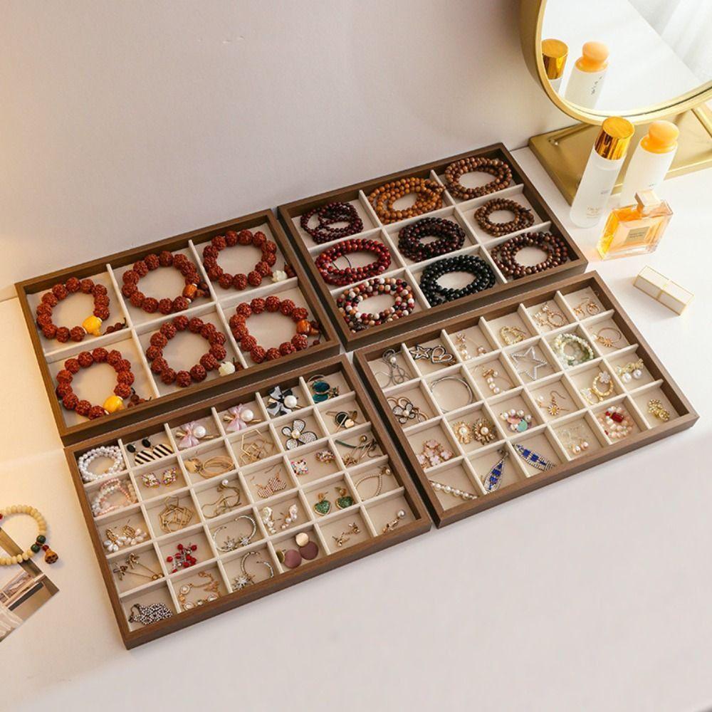 Walnut Wood Jewelry Storage Drawer 30 grid Jewelry Organizer Wood Grain Jewelry Tray Ring Storage