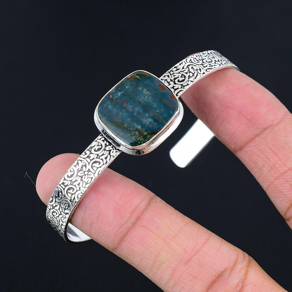 925 Silver Natural Bloodstone Daughter Elegant March Birth Trendy Bangle Jewelry