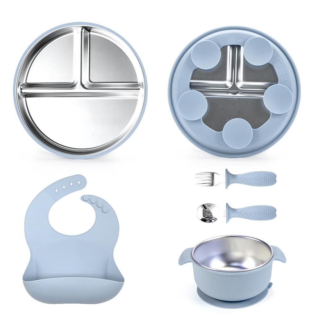 Stainless Steel Divided Children's Plate with Silicone Suction & Non-Slip Heat Insulation