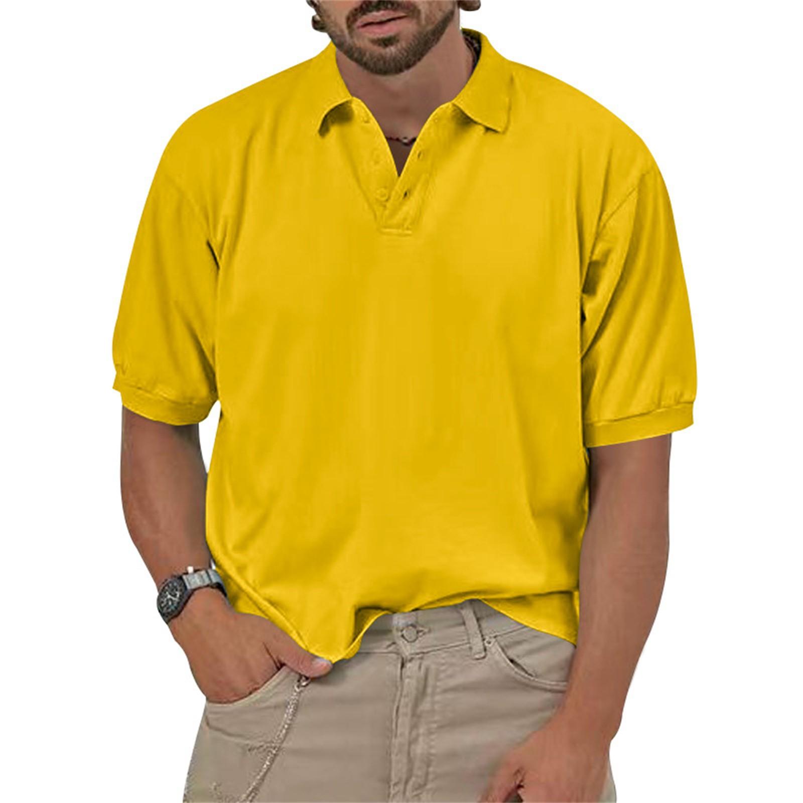 

Мужская рубашка с коротким рукавом, повседневная, с лацканами, однотонная, с коротким рукавом, мужская одежда XL жёлтый