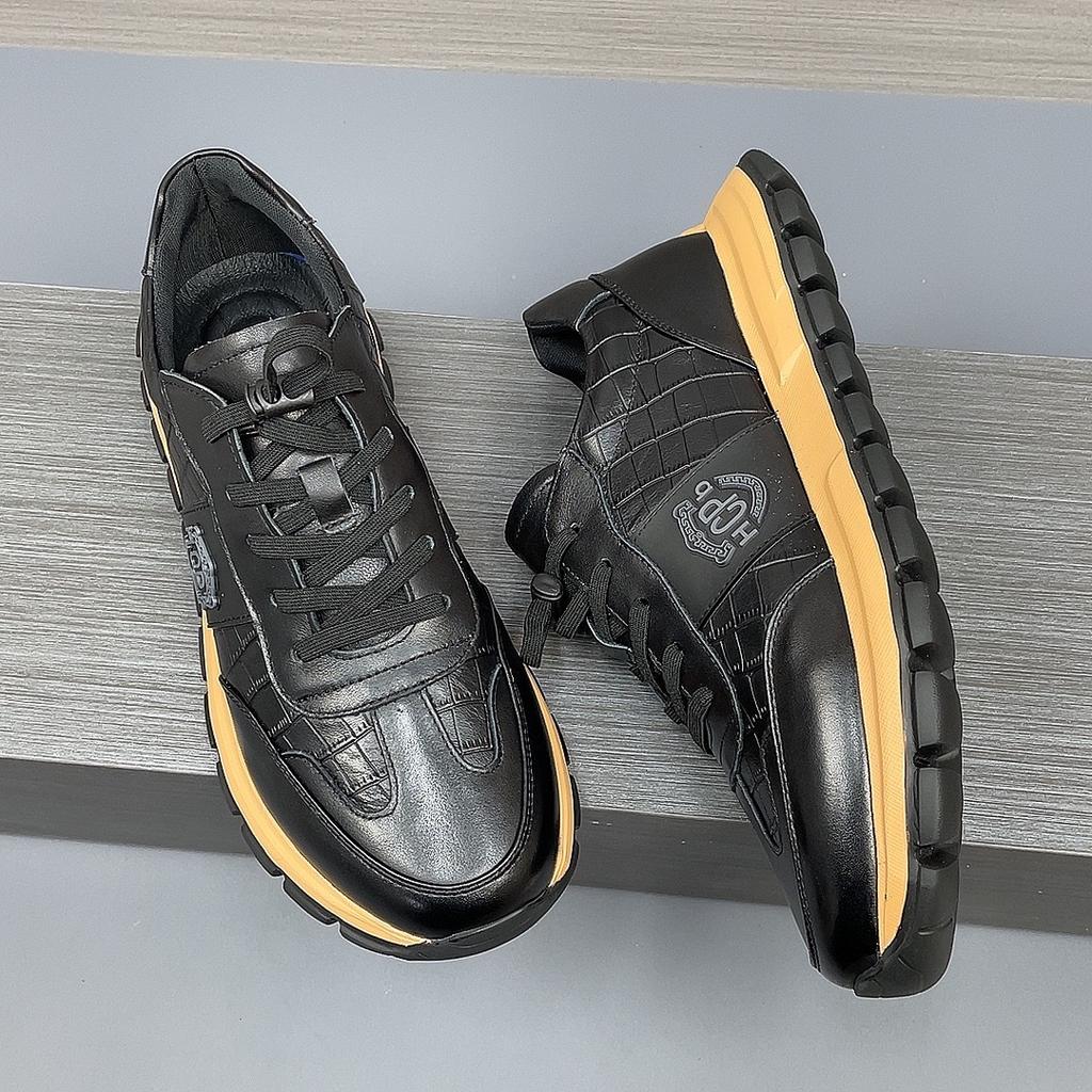 Fashion High-end Men's Real Cow Leather Casual Shoes Fashion European 2025 Autumn Winter Luxury Elegant Solid Color Black Sneakers