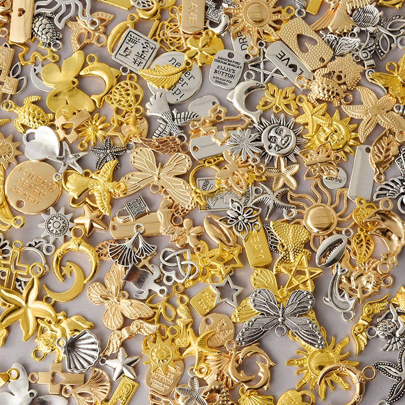 Mix Charm Metal Gold/Silver Color Animal Sun Angel Leaf DIY Pendant Charms For Jewelry Making Bulk Vintage Materials Accessories