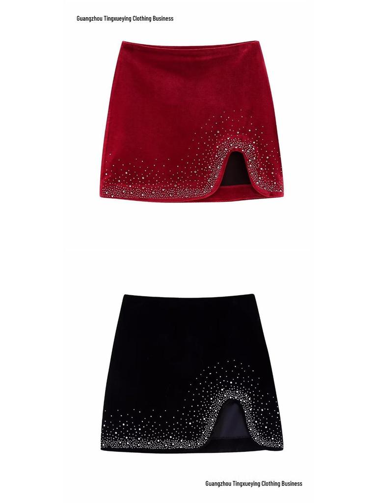 European & American Style Elegant Velvet High-Waisted Mini Skirt for Women - Autumn/Winter 2026 Collection