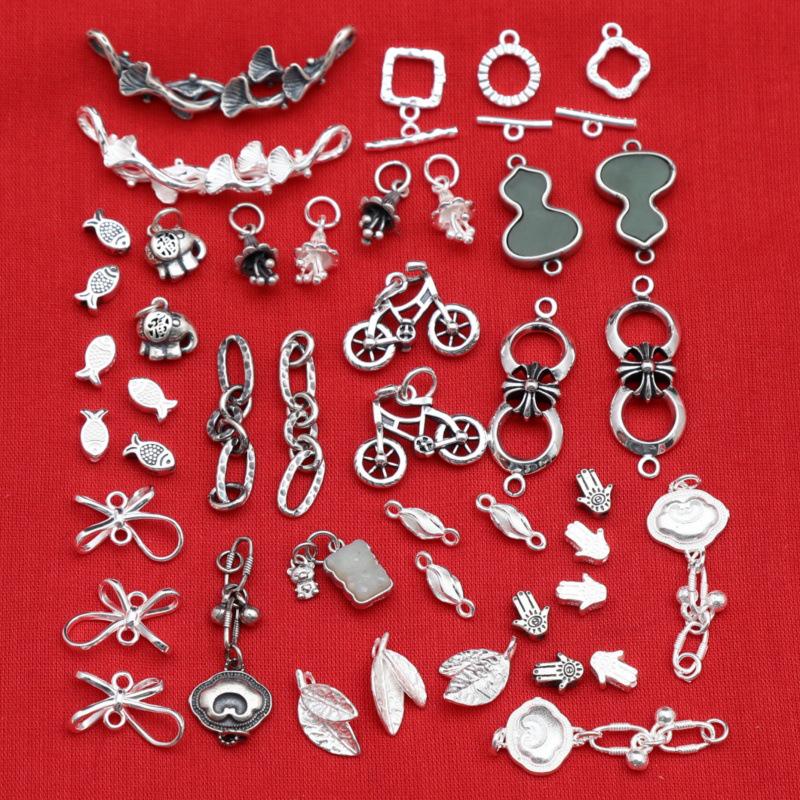 Sterling Silver Elephant & Leaf Double Charm Beads with OT Clasp for DIY Jewelry