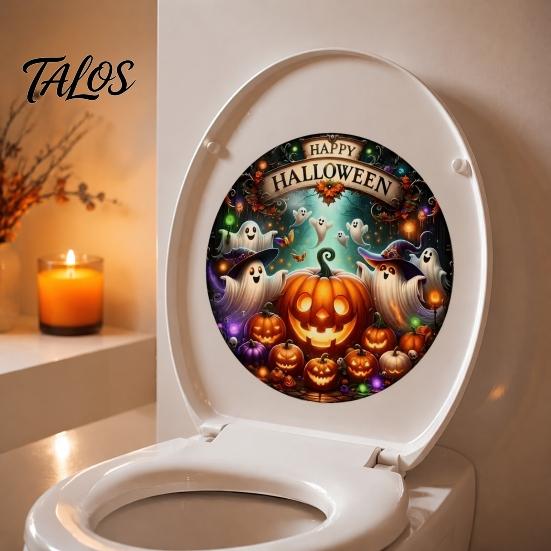 Peel And Stick Toilet Decorations Happy Halloween Sticker, Pumpkin Ghost Lid Decorative Stickers for Home Waterproof Decal Bathroom Party Decoration