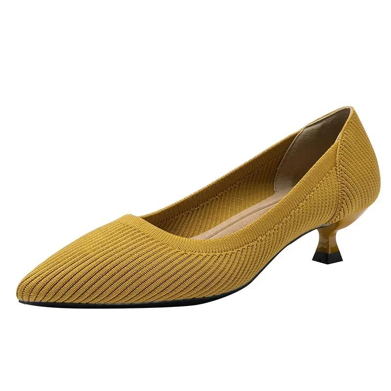 fashion Female Low Heel Shoes Stiletto Pointed Toe Solid Color Shoes Fashion Elegant Slip Ons Lady Shoes Zapatillas Mujer 2024